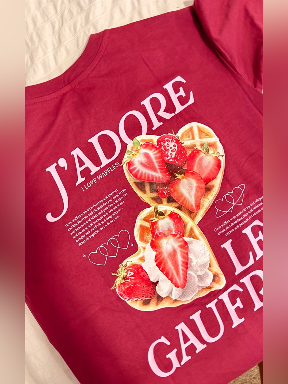 Cat & Jack Girls “J’Adore Les Gaufres” Berry Pink Graphic Tee Shirt Size L NWT - Picture 4 of 6